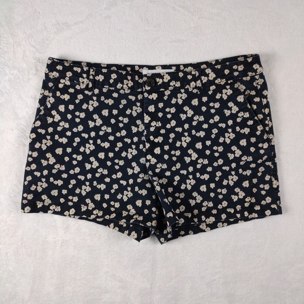 Amazon Essentials Womens Navy Floral Chino Shorts Size‎ 16 Mid Rise Flat Front